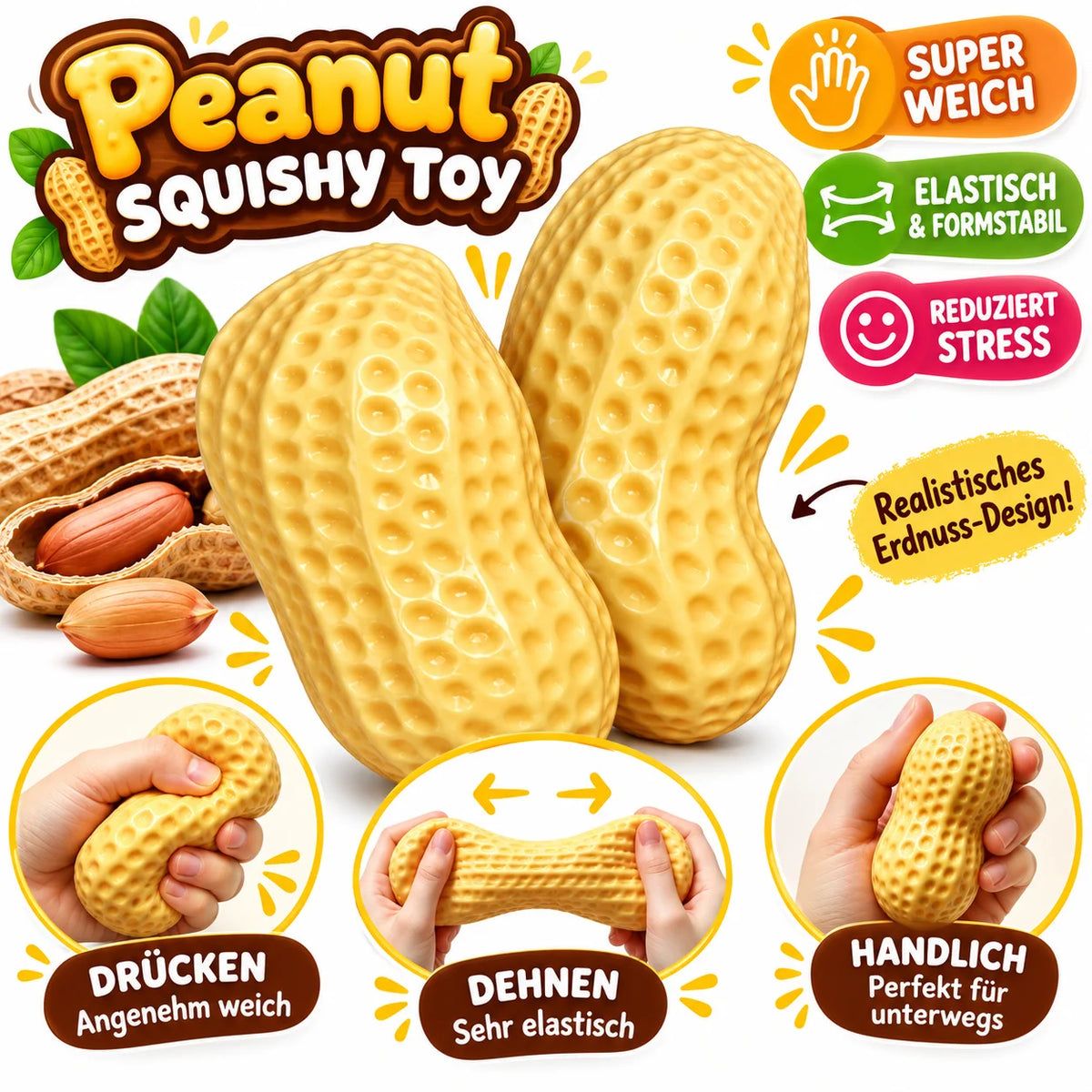 Peanut Squishy Slow Rising Fidget Toy Anti Stress Erdnuss Quetschball