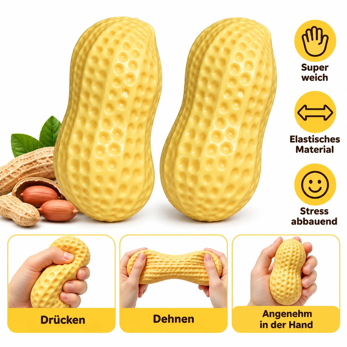 Peanut Squishy Slow Rising Fidget Toy Anti Stress Erdnuss Quetschball