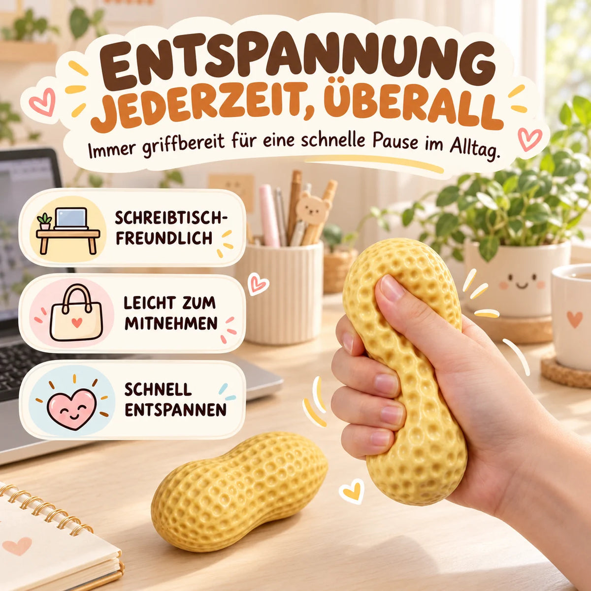 Peanut Squishy Slow Rising Fidget Toy Anti Stress Erdnuss Quetschball