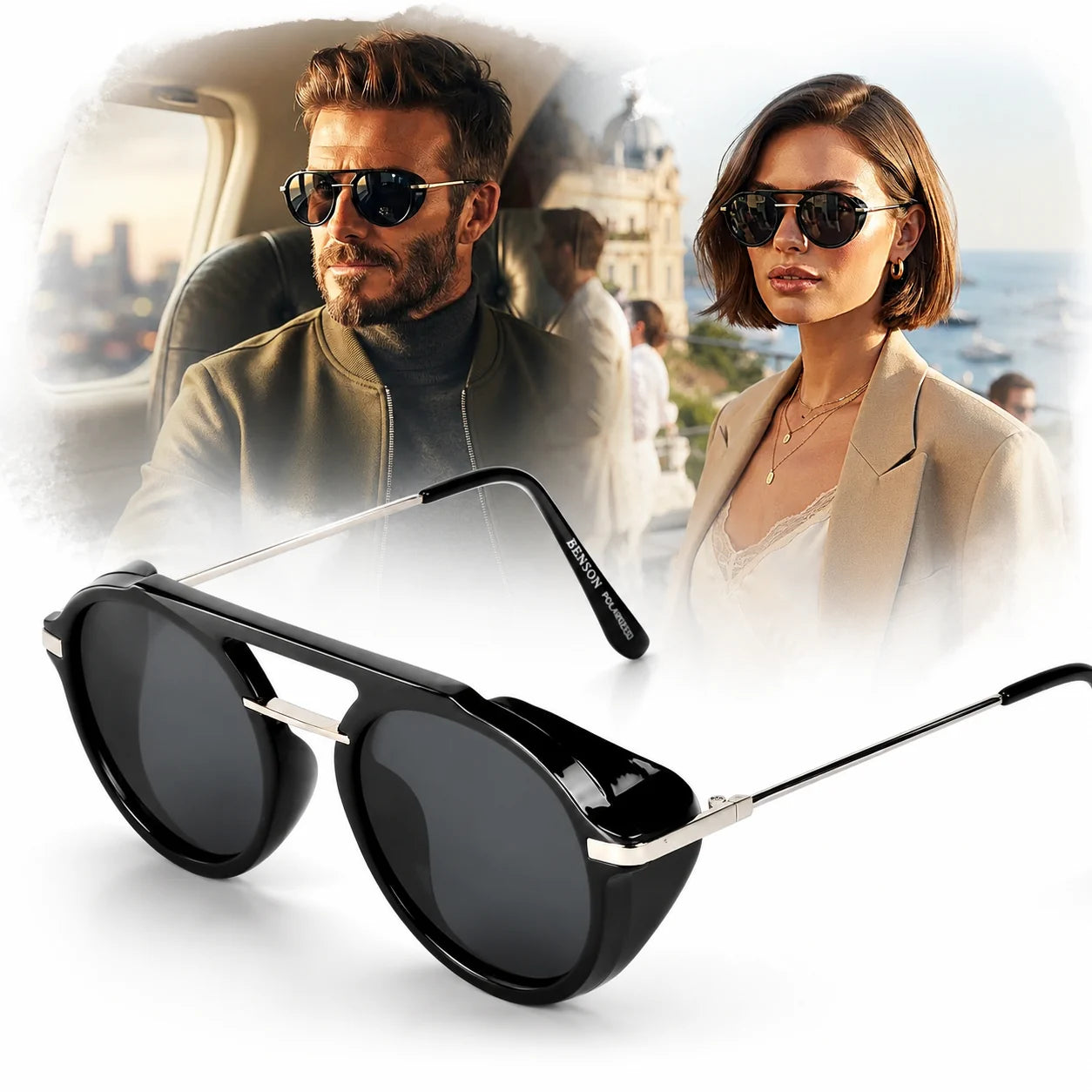 Polarisierte Sonnenbrille Herren Damen UV400 Schwarz Sportbrille Seitenschutz