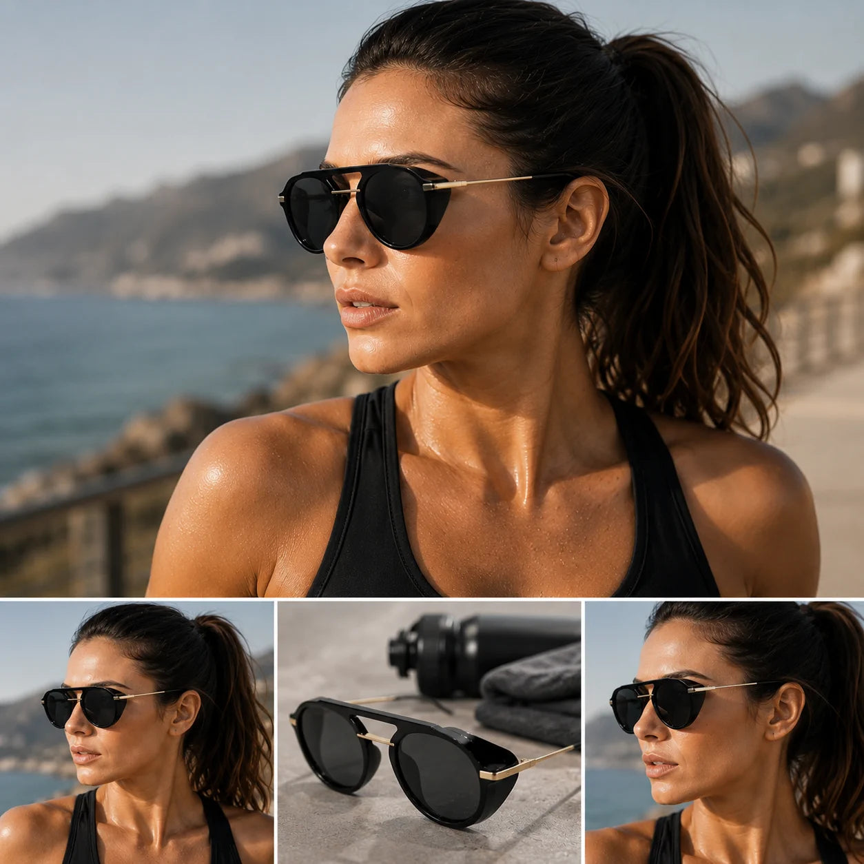 Polarisierte Sonnenbrille Herren Damen UV400 Schwarz Sportbrille Seitenschutz