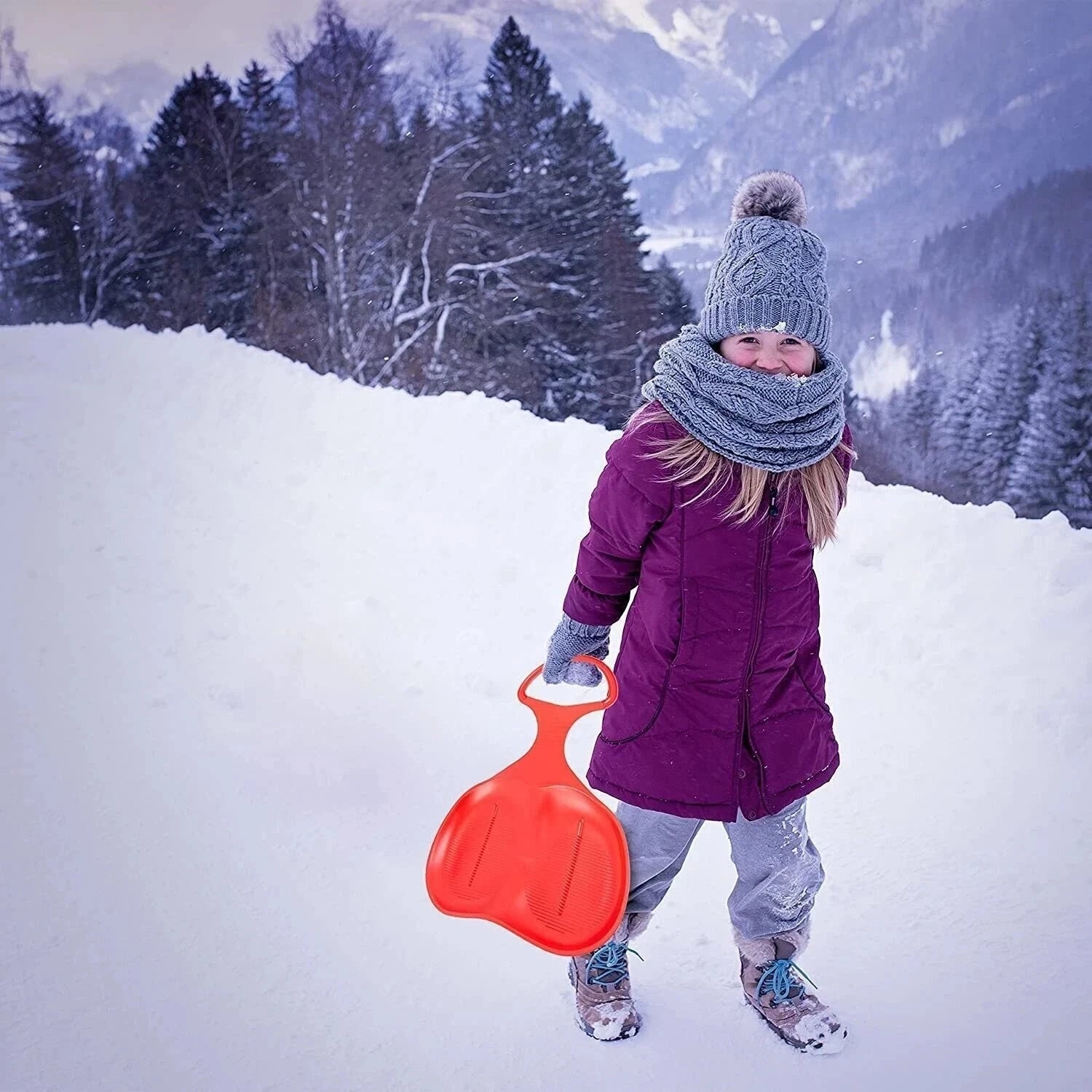Poporutscher Schneerutscher mit Griff 33x46 cm – Leichter Schneeflitzer für Kinder