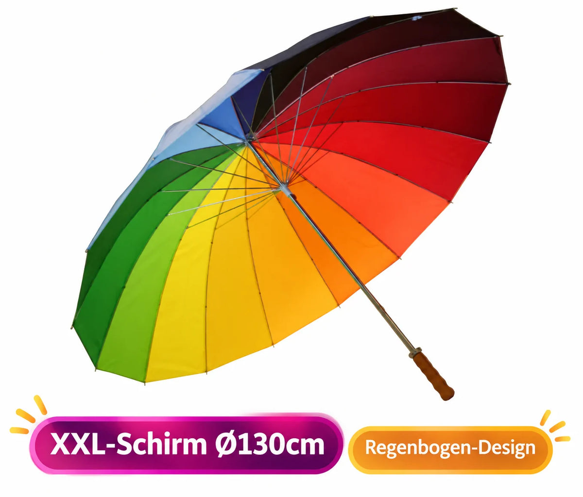 Regenschirm XXL Regenbogen Stockschirm Partnerschirm 130cm groß Sturm Golfschirm