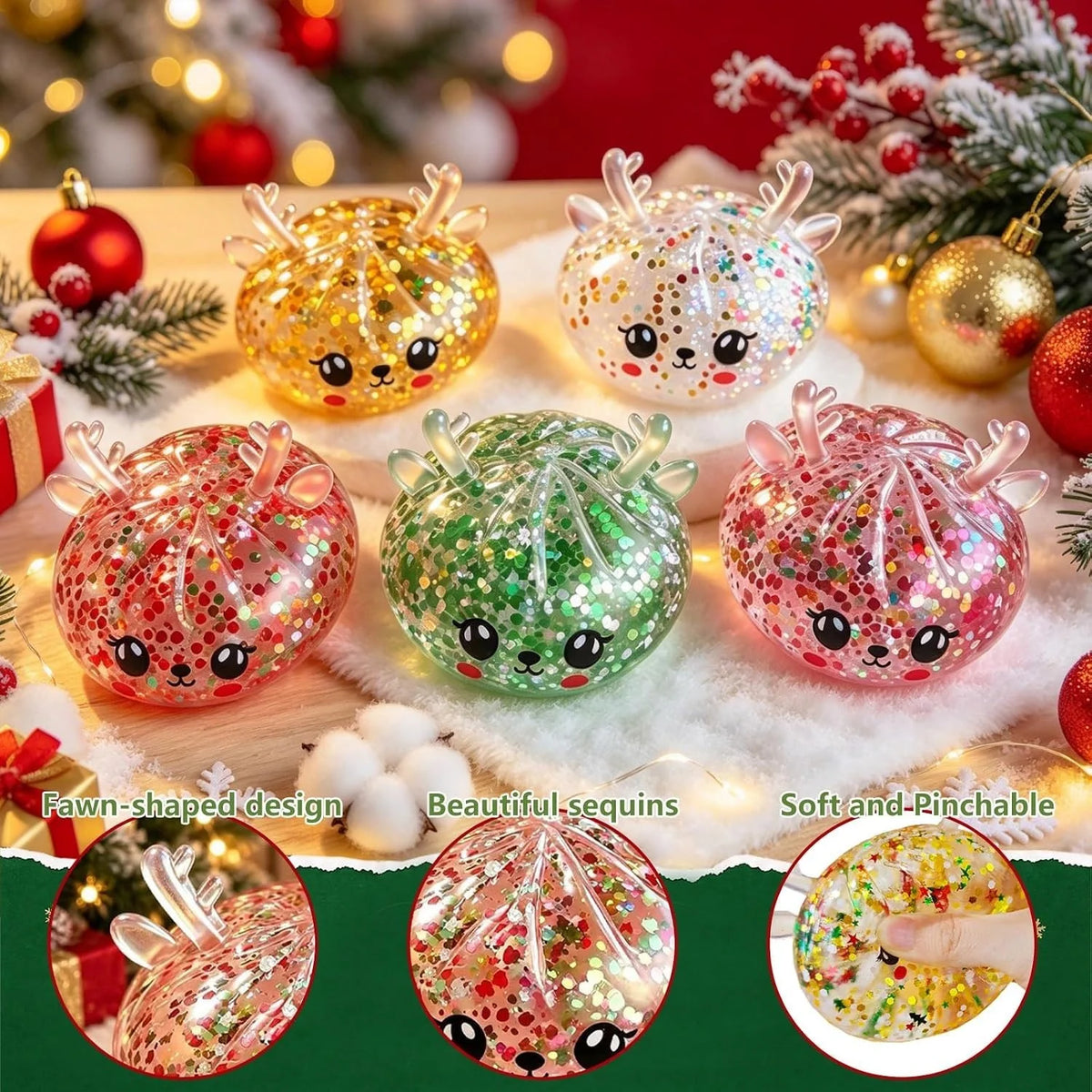 Rentier Squishy Glitzer Weihnachten Quetschball Fidget Toy Geschenk Stressball