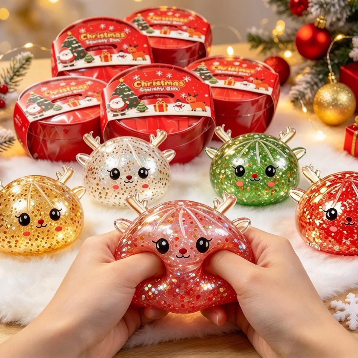 Rentier Squishy Glitzer Weihnachten Quetschball Fidget Toy Geschenk Stressball