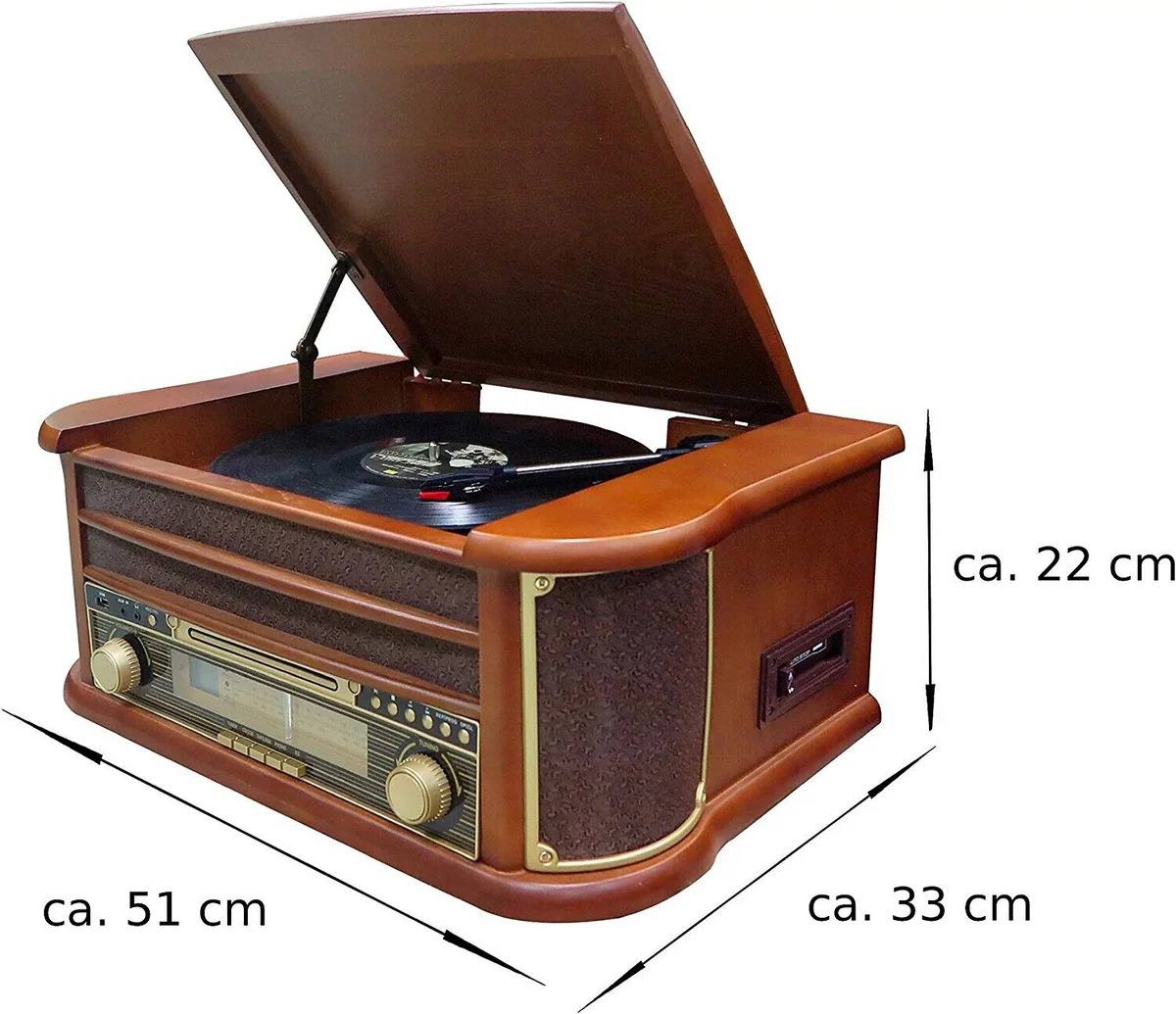 Plattenspieler Retro CD Player Radio USB AUX Stereoanlage Lautsprecher Holz