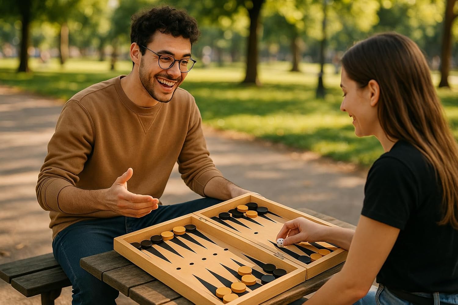 3-in-1 Schachspiel aus Holz mit Dame und Backgammon – Klappbares Familienspiel & Reisespiel 29,5 x 29,5 cm