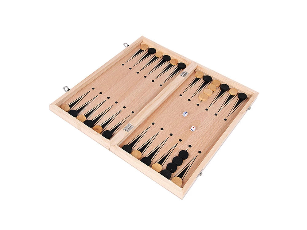3-in-1 Schachspiel aus Holz mit Dame und Backgammon – Klappbares Familienspiel & Reisespiel 29,5 x 29,5 cm
