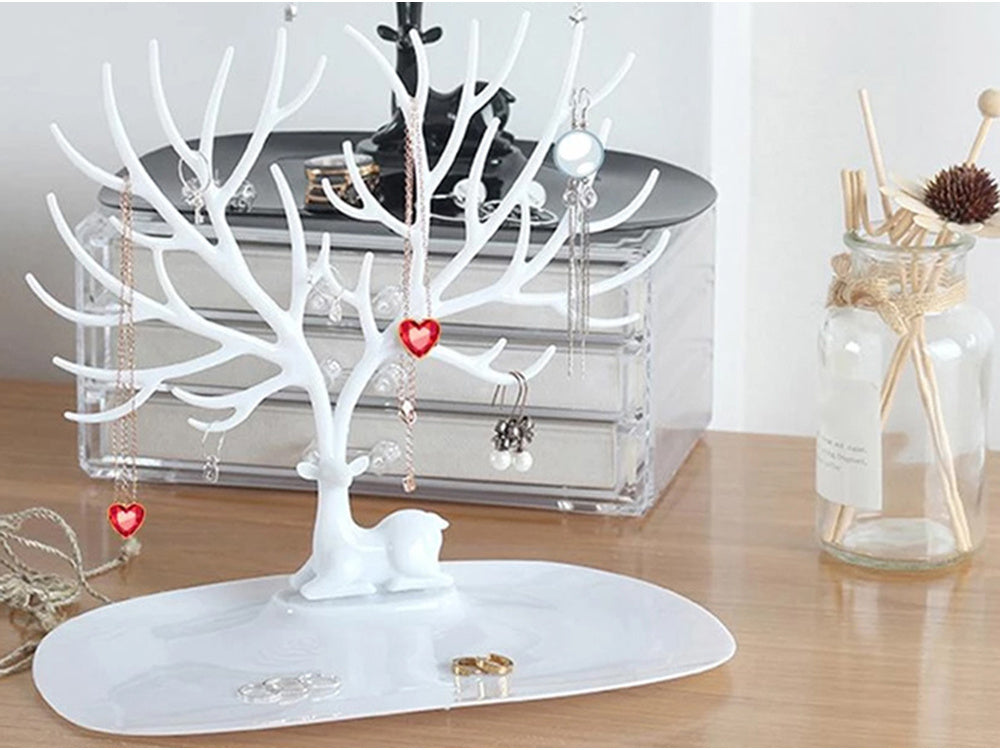 Eleganter Schmuckständer Hirschbaum – Weißer Schmuck Organizer für Ketten, Armbänder & Ohrringe
