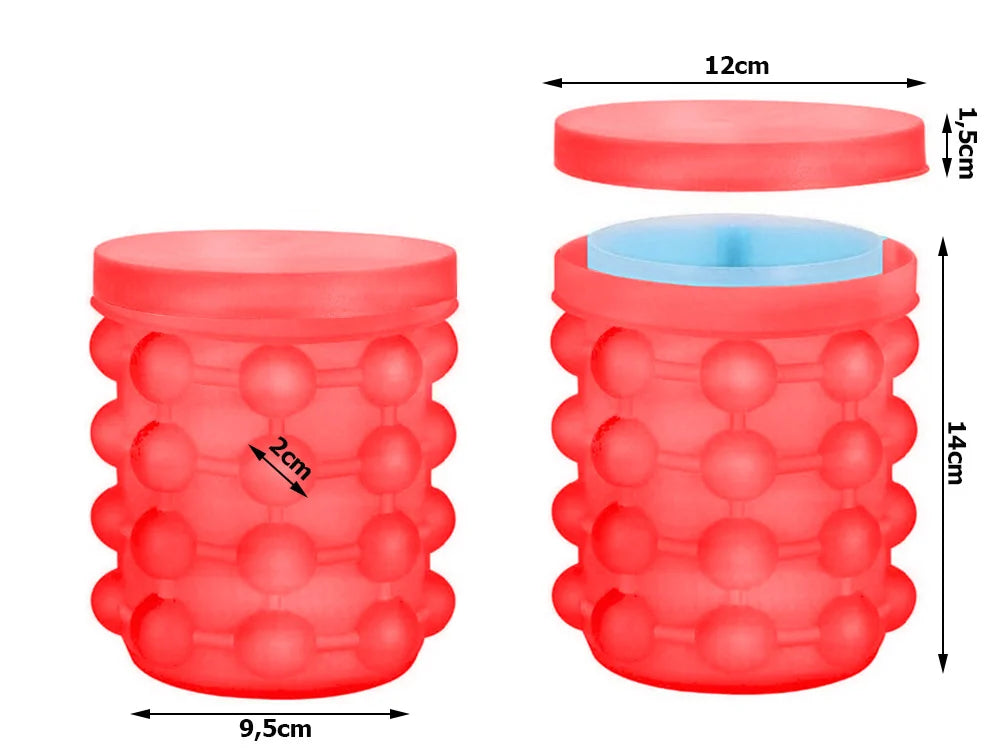 Silikon Eiswürfelform mit Behälter – Eiseimer für bis zu 32 Eiswürfel mit Deckel, Rot