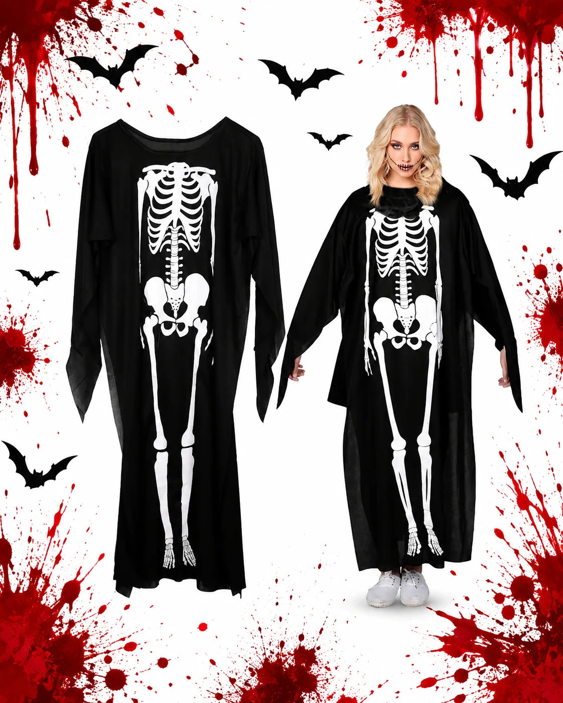 2 stück Gruseliges Skelett Kostüm Kinder Damen Halloween Karneval Verkleidung Outfit 🦇✨