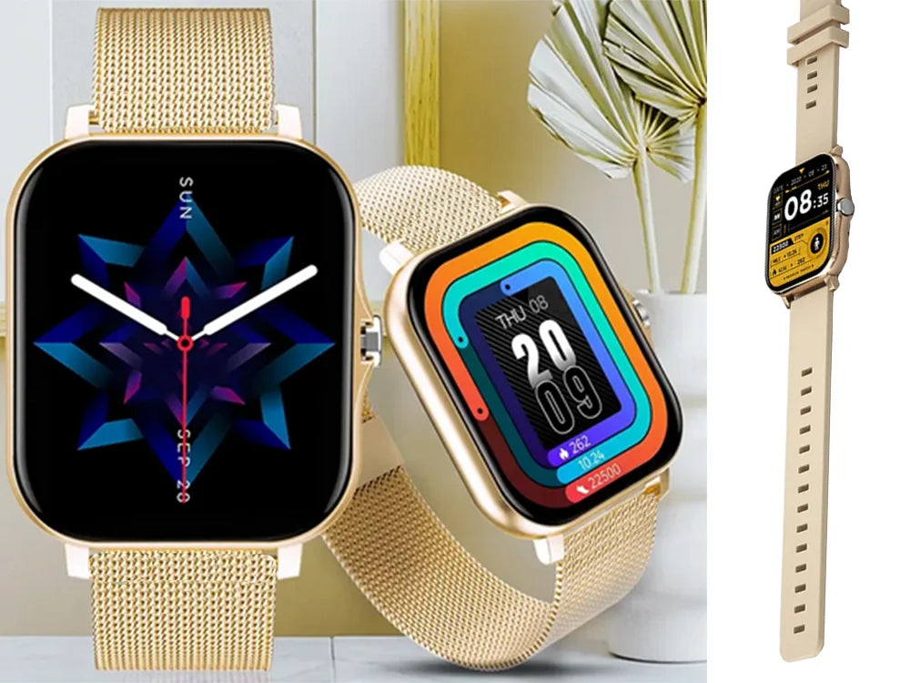 Smartwatch Damen Herren Bluetooth Telefonieren Sportuhr Fitness Tracker Gold  5907451378137