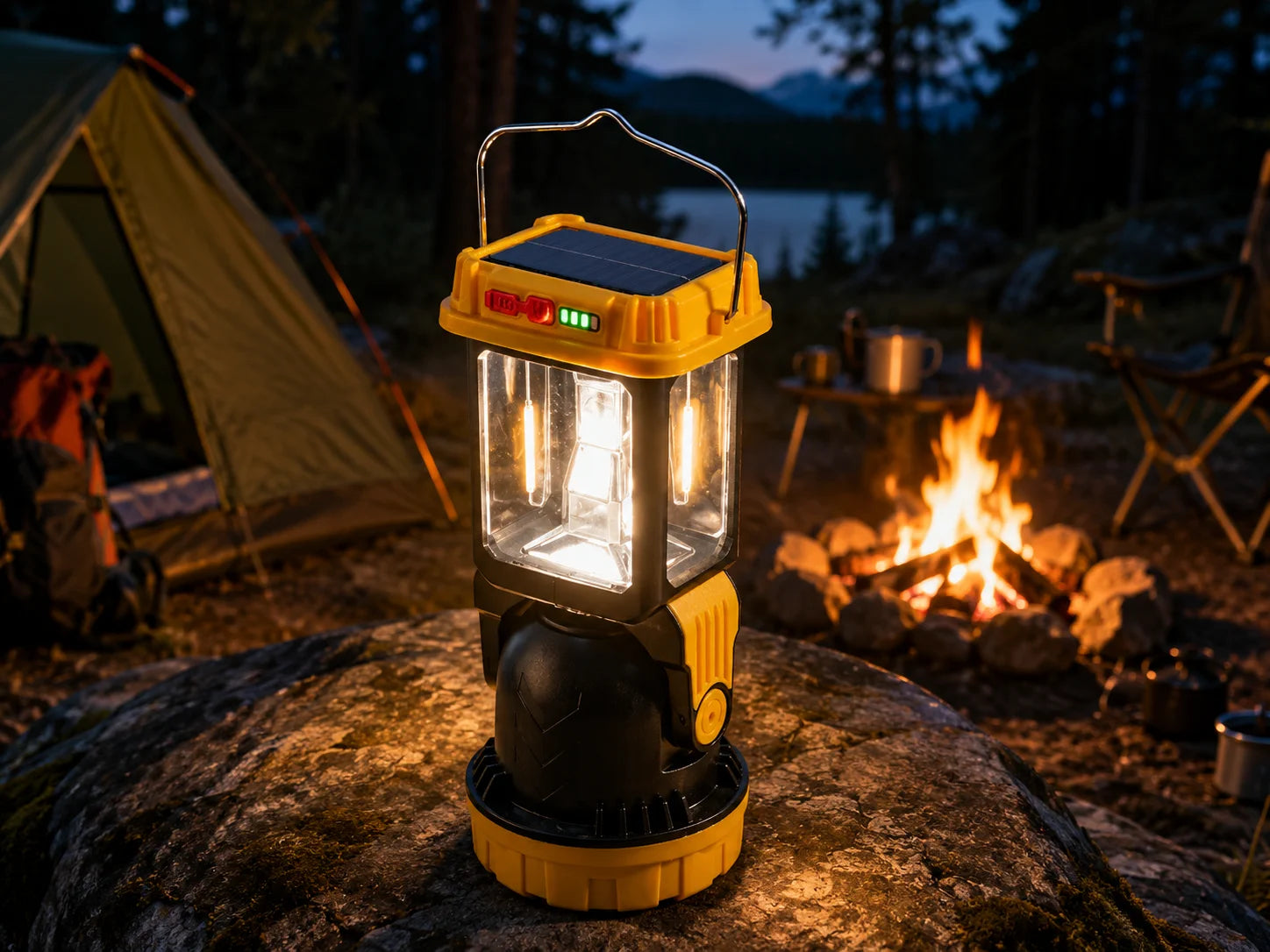 LED Solar Campinglampe mit USB & Solarpanel – Tragbare Outdoor Zeltlampe & Notlicht