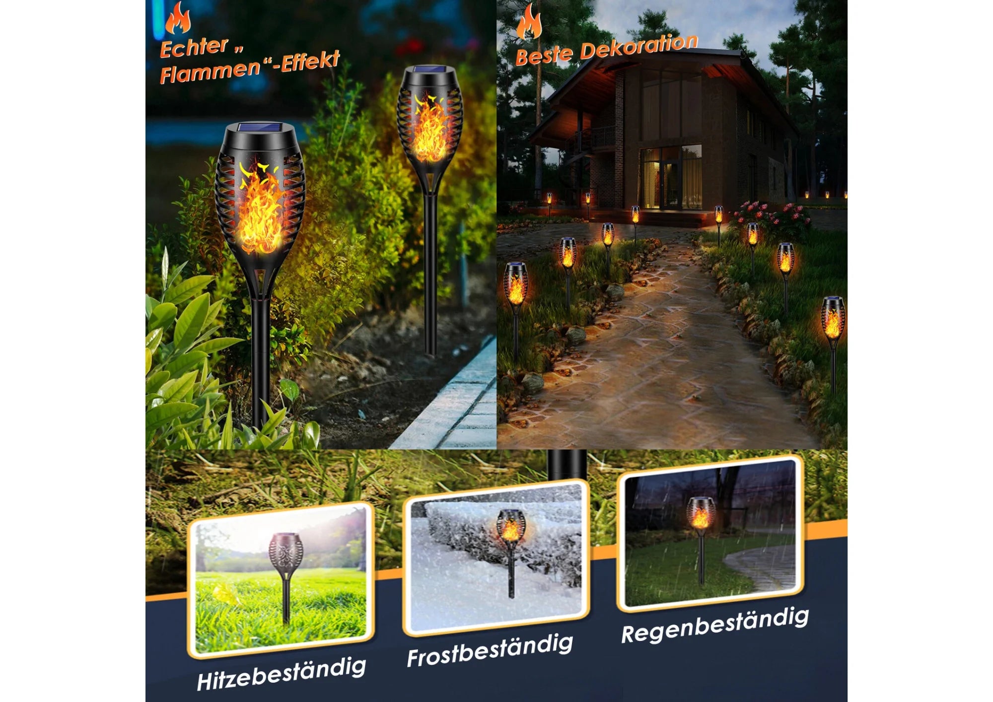 Solar lamps garden set of 4 solar lights for outdoors flame effect path light DE 