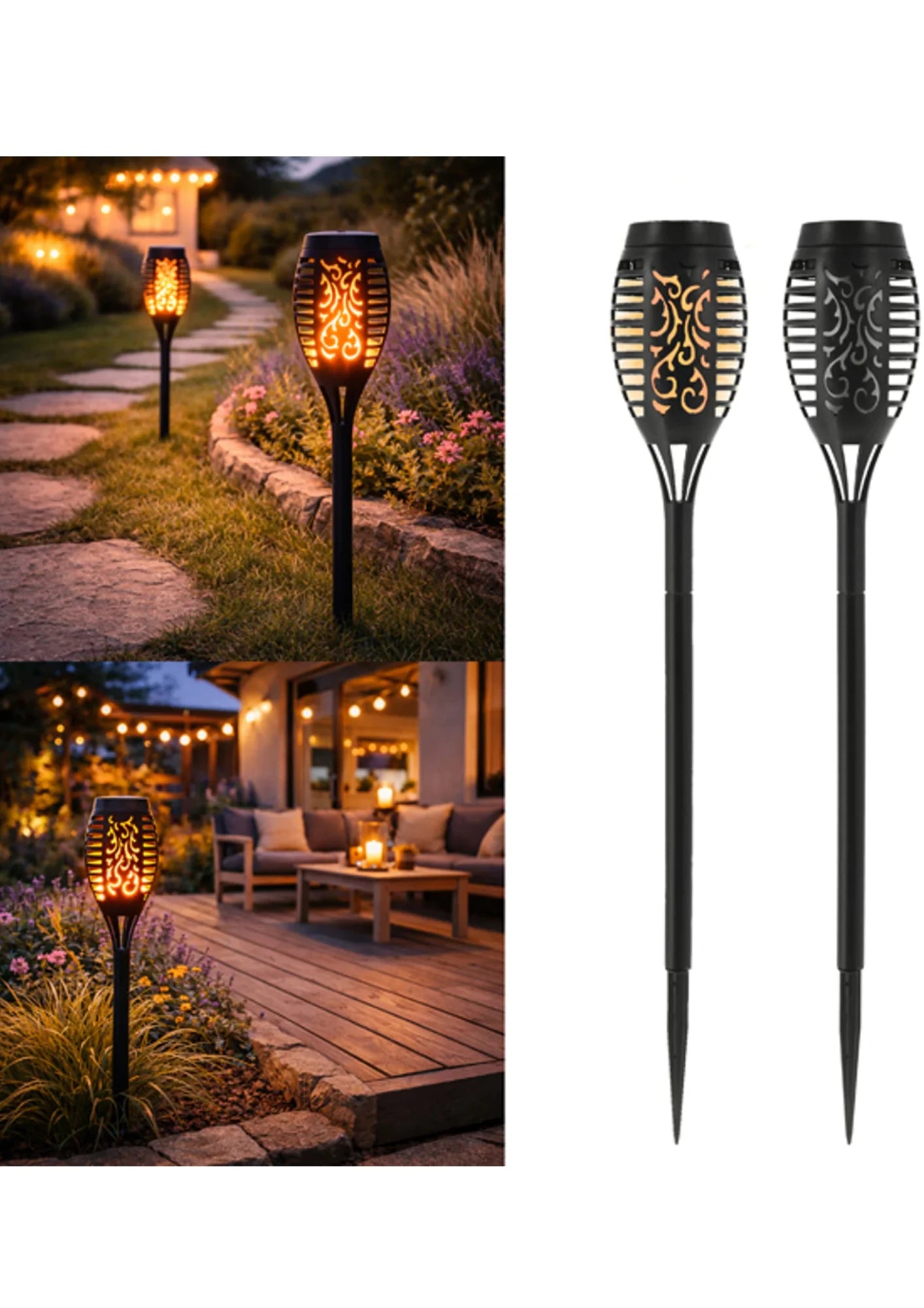 Solar lamps garden set of 4 solar lights for outdoors flame effect path light DE 