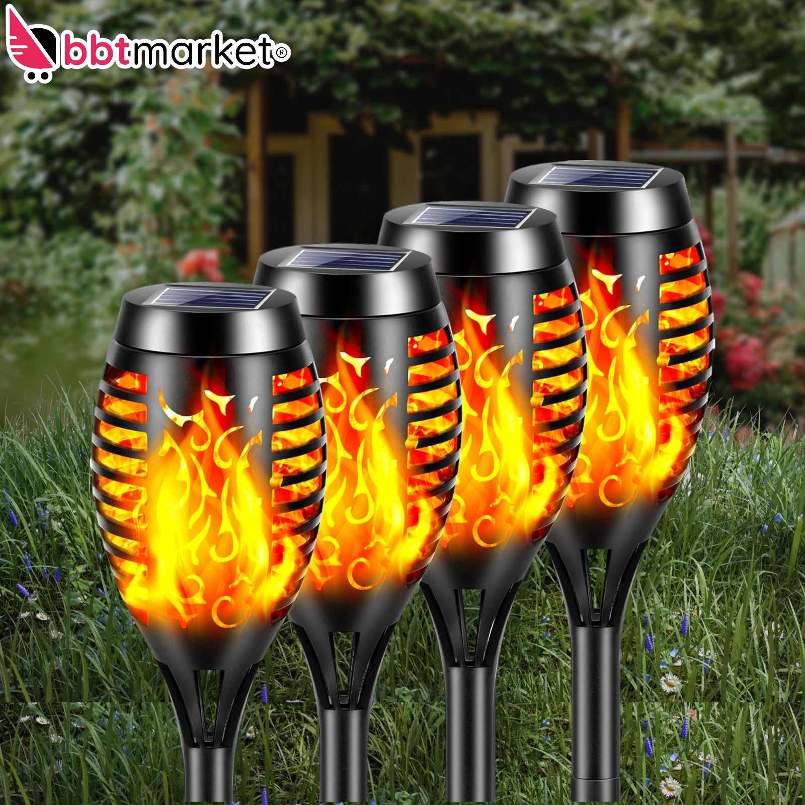 Solar lamps garden set of 4 solar lights for outdoors flame effect path light DE 