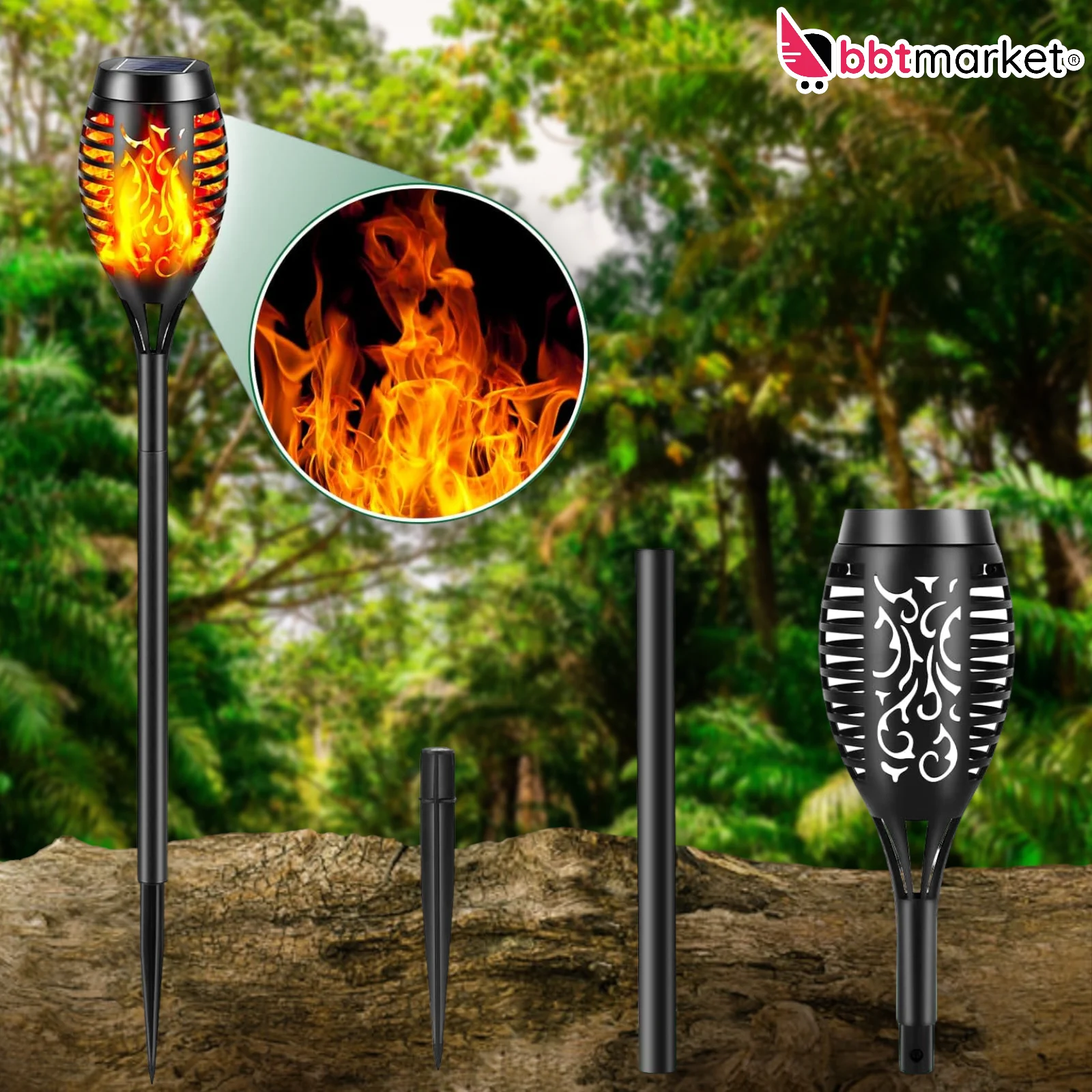 Solar lamps garden set of 4 solar lights for outdoors flame effect path light DE 