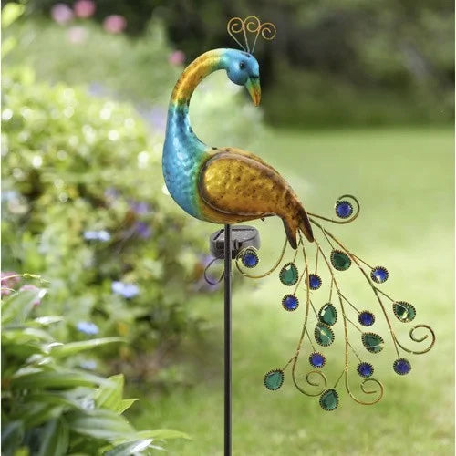 Solar Gartenlampe Pfau 110 cm – LED Solarleuchte mit warmweißem Licht, Dämmerungssensor & Erdspieß für Garten