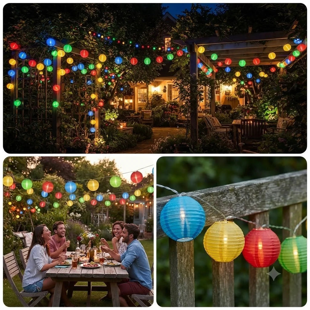 Solar Lichterkette 20 Lampions Garten Balkon Terrasse Außenbeleuchtung 330 cm