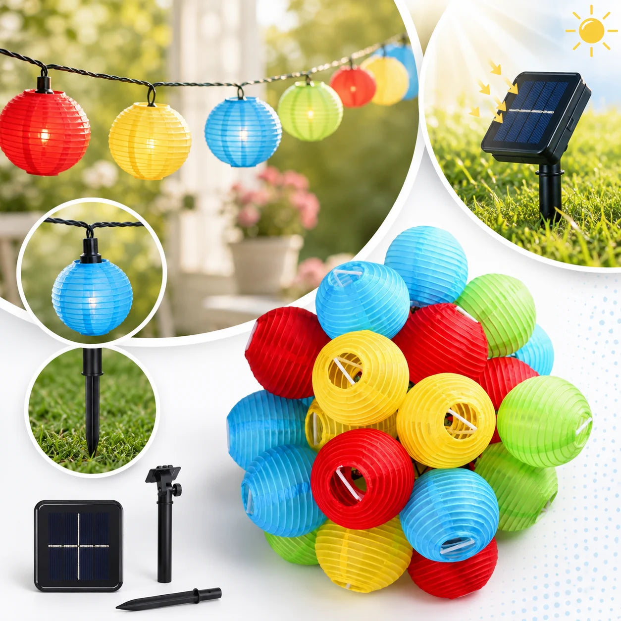 Solar Lichterkette 20 Lampions Garten Balkon Terrasse Außenbeleuchtung 330 cm