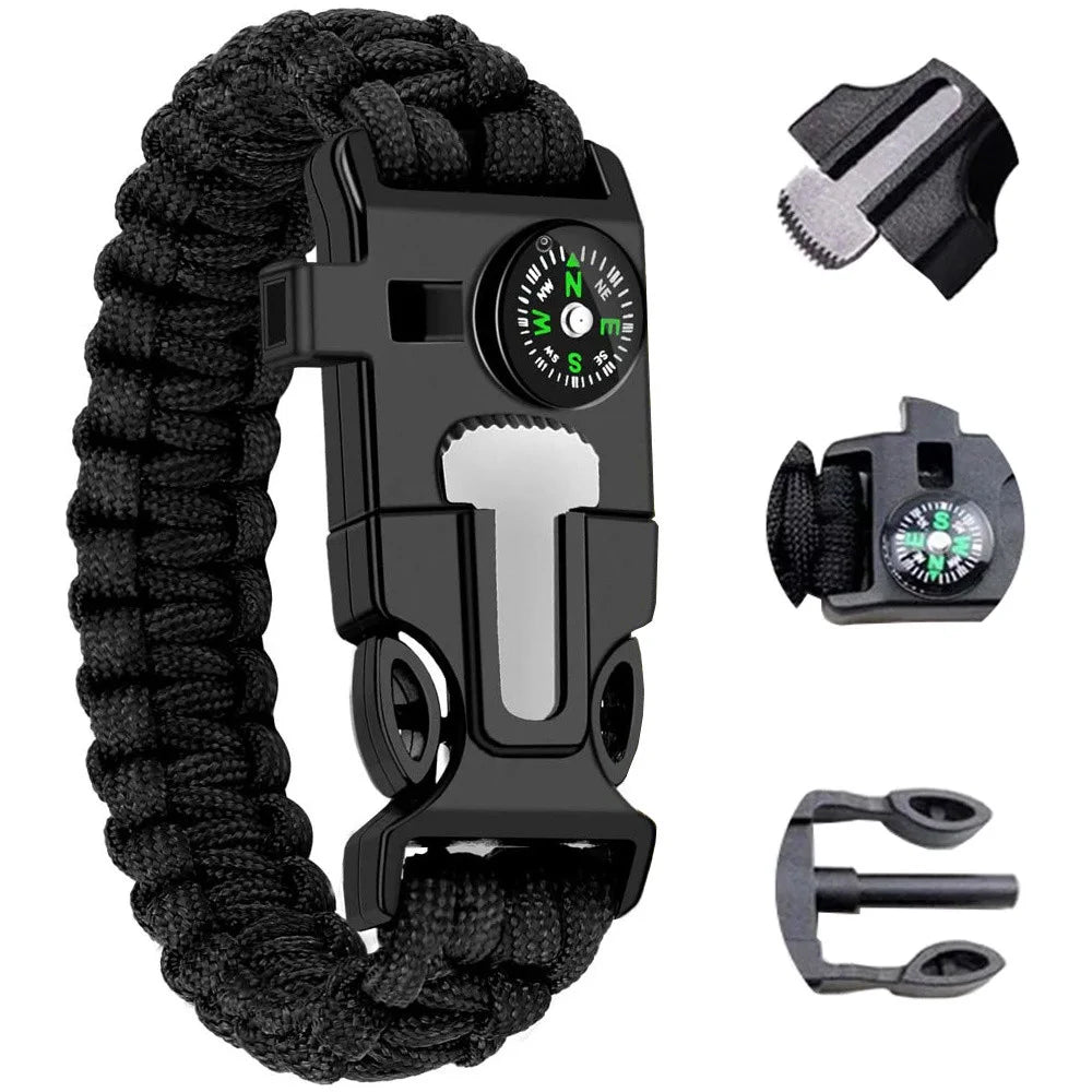 Survival Armband 5in1 mit Paracord, Kompass, Feuerstarter & Pfeife – Outdoor Notfallarmband für Camping, Wandern und Trekking