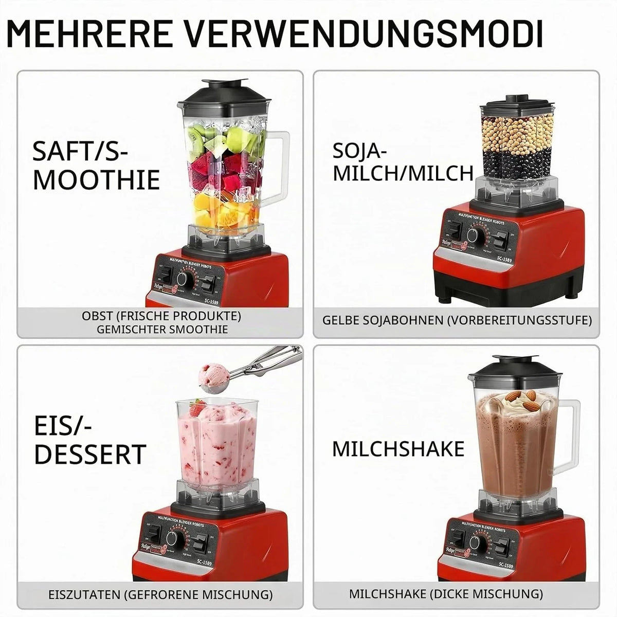 Standmixer 2000 W mit 2-Liter BPA-freiem Behälter – Hochleistungsmixer für Smoothies, Eis & Säfte