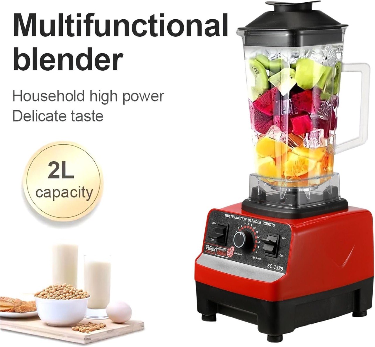 Standmixer 2000W 2L Smoothie Mixer Profi Blender Eiscrusher 6 Stufen BPA Frei