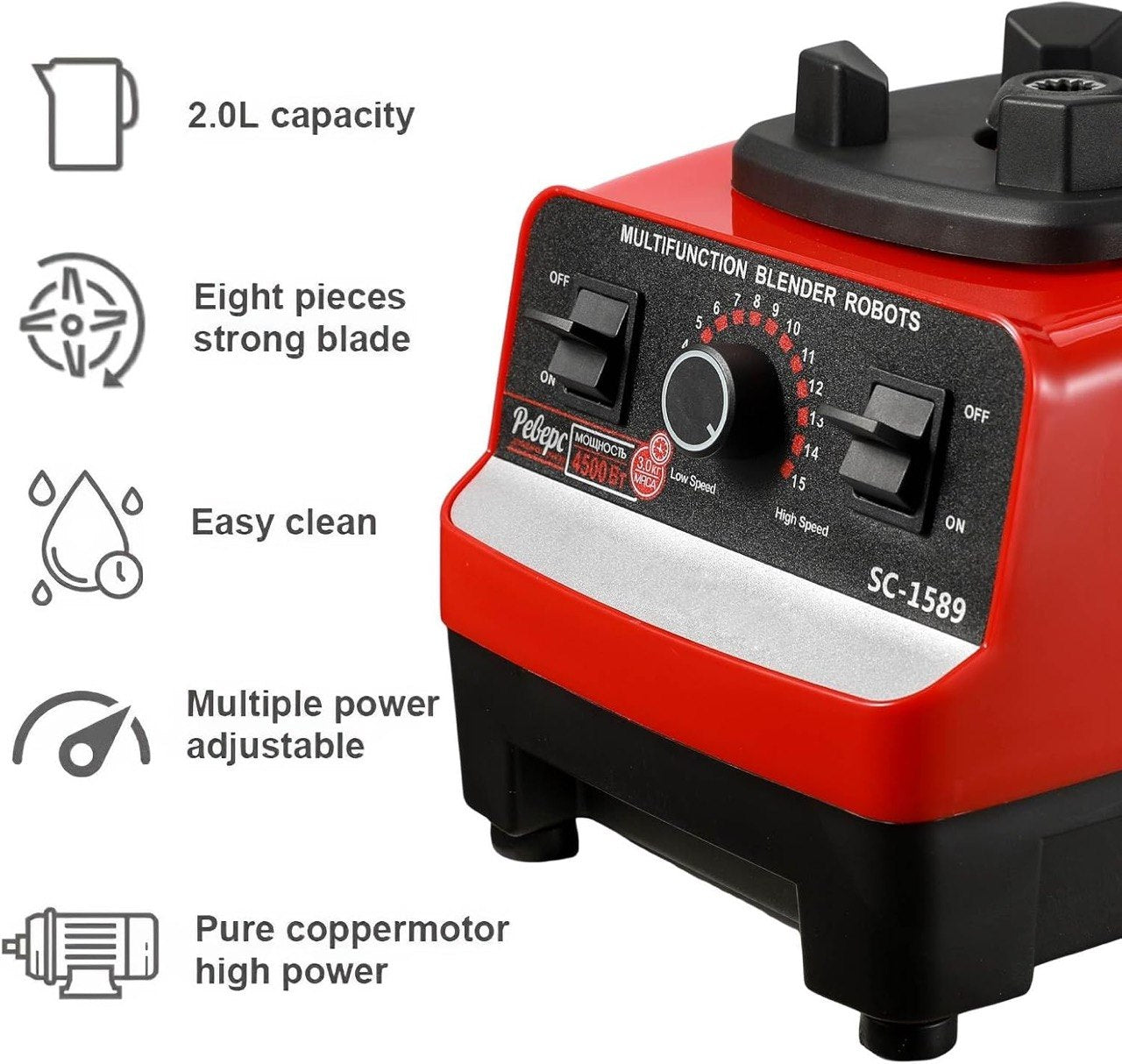 Standmixer 2000W 2L Smoothie Mixer Profi Blender Eiscrusher 6 Stufen BPA Frei