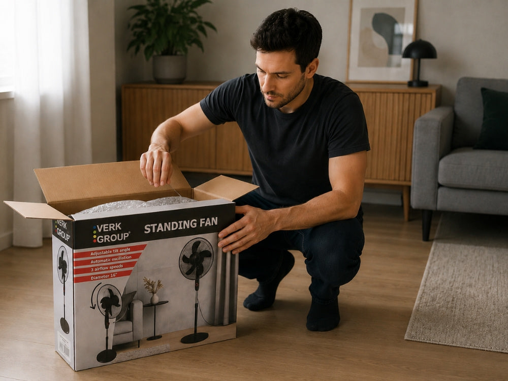 Standventilator 16 Zoll 40W mit Oszillation – Höhenverstellbarer Bodenventilator Weiß (40 cm)