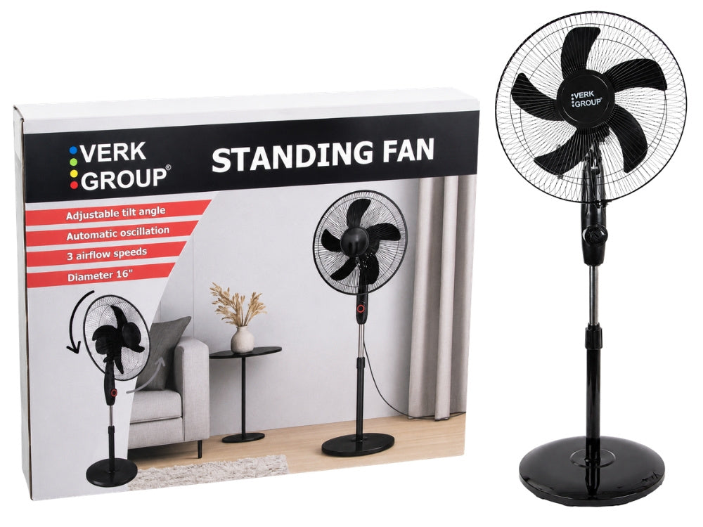Standventilator 16 Zoll 40W mit Oszillation – Höhenverstellbarer Bodenventilator Weiß (40 cm)