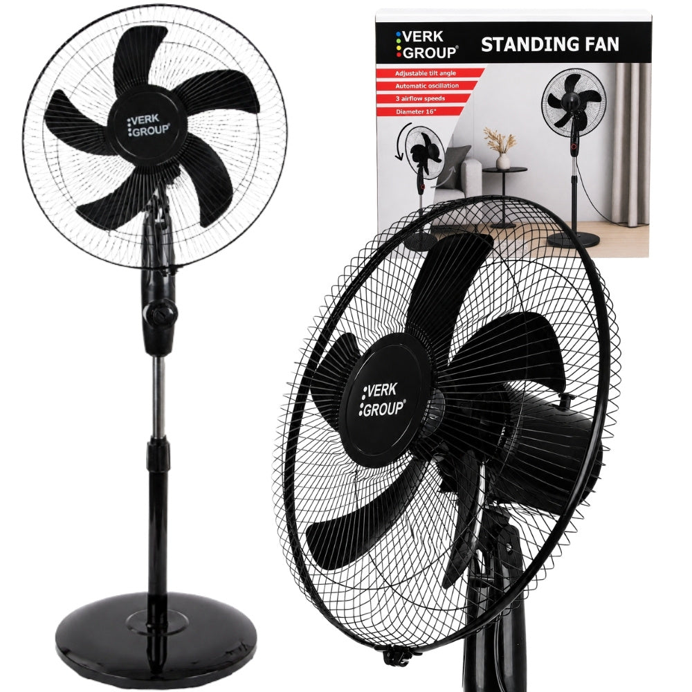 Standventilator 16 Zoll 40W mit Oszillation – Höhenverstellbarer Bodenventilator Weiß (40 cm)