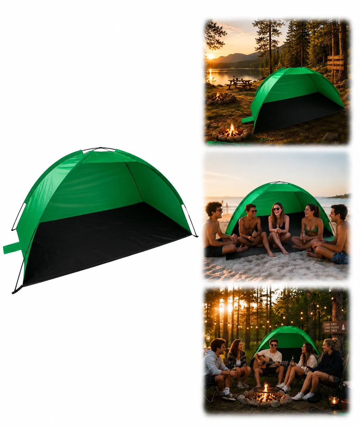 Strandzelt UV-Schutz Pop Up Strandmuschel Halboffen Garten Camping Grün