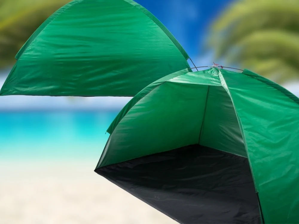 Strandzelt UV-Schutz Pop Up Strandmuschel Halboffen Garten Camping Grün