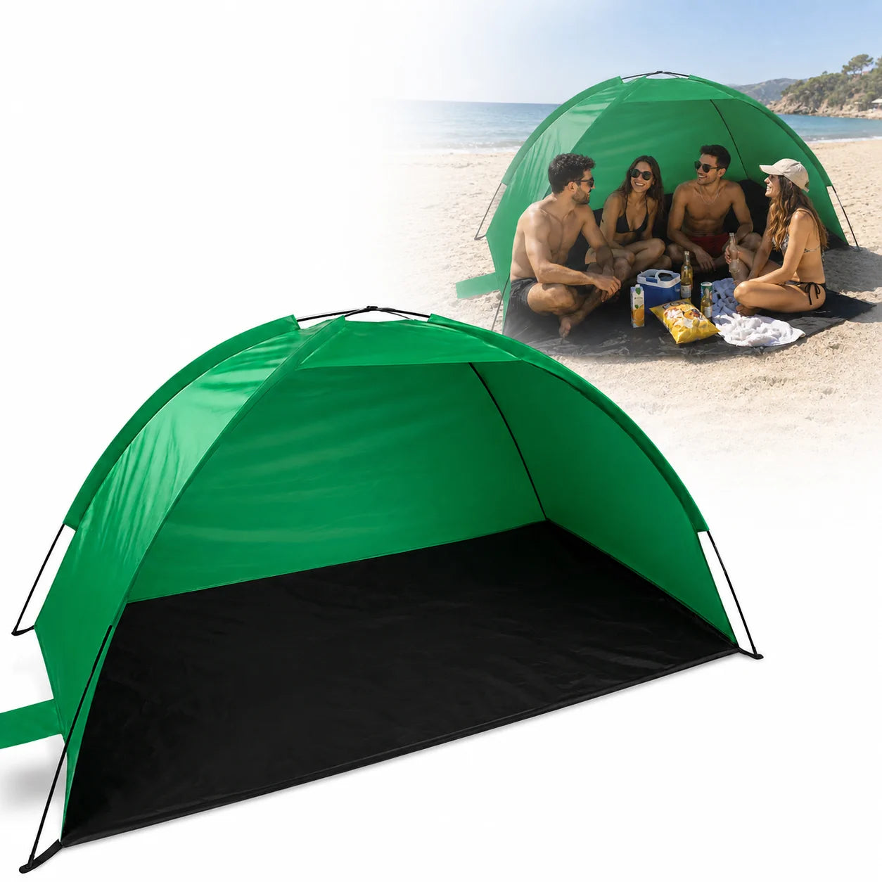 Strandzelt UV-Schutz Pop Up Strandmuschel Halboffen Garten Camping Grün