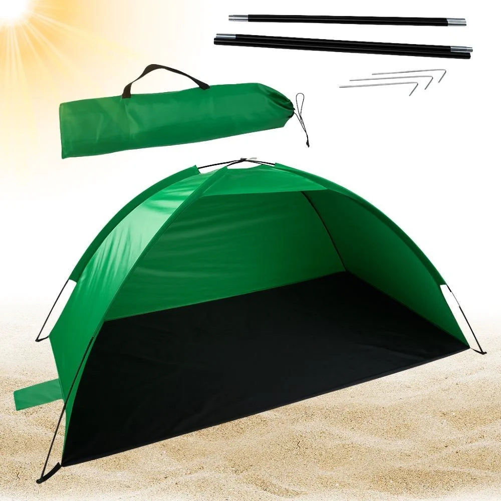 Strandzelt UV-Schutz Pop Up Strandmuschel Halboffen Garten Camping Grün
