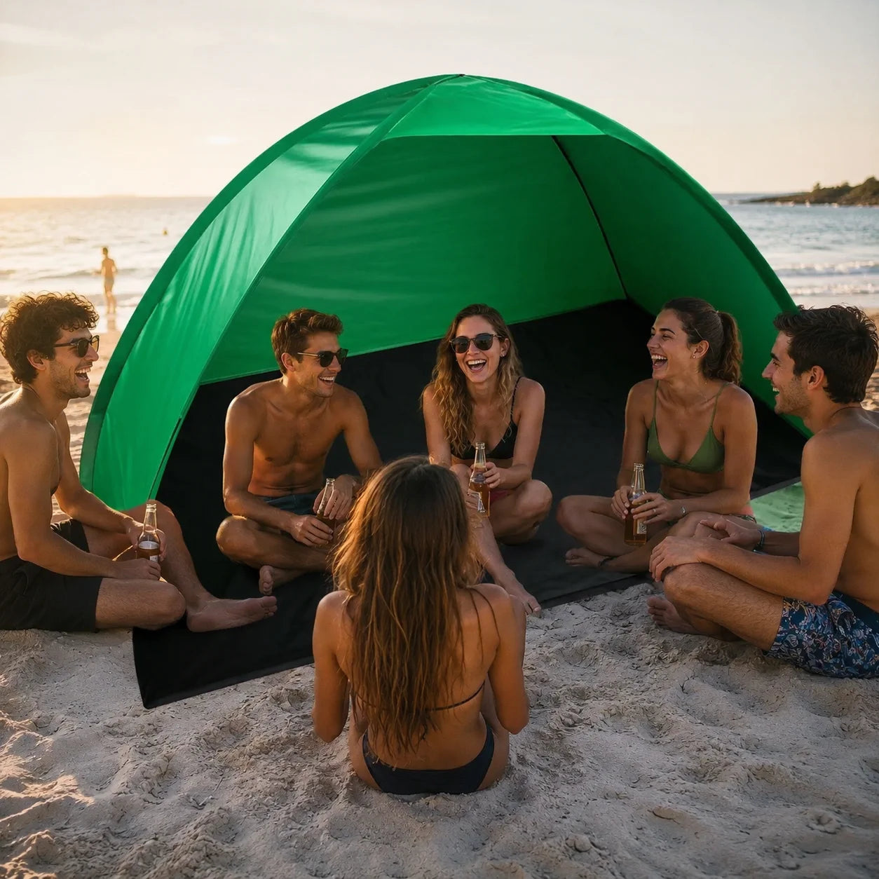 Strandzelt UV-Schutz Pop Up Strandmuschel Halboffen Garten Camping Grün