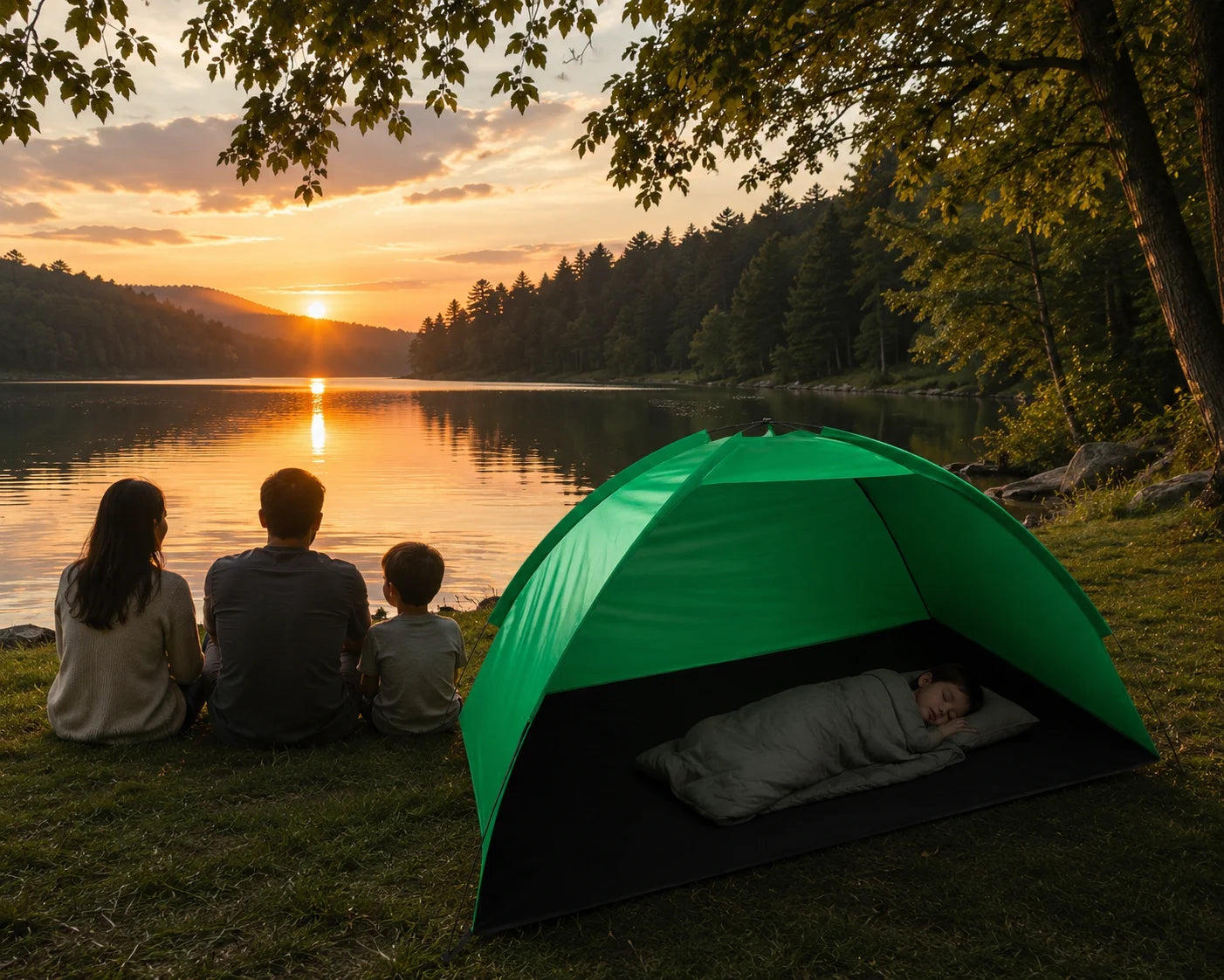 Strandzelt UV-Schutz Pop Up Strandmuschel Halboffen Garten Camping Grün