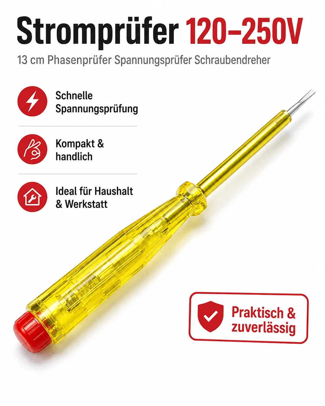 Spannungsprüfer 13cm Testschraubendreher Stromprüfer Phasenprüfer Gelb