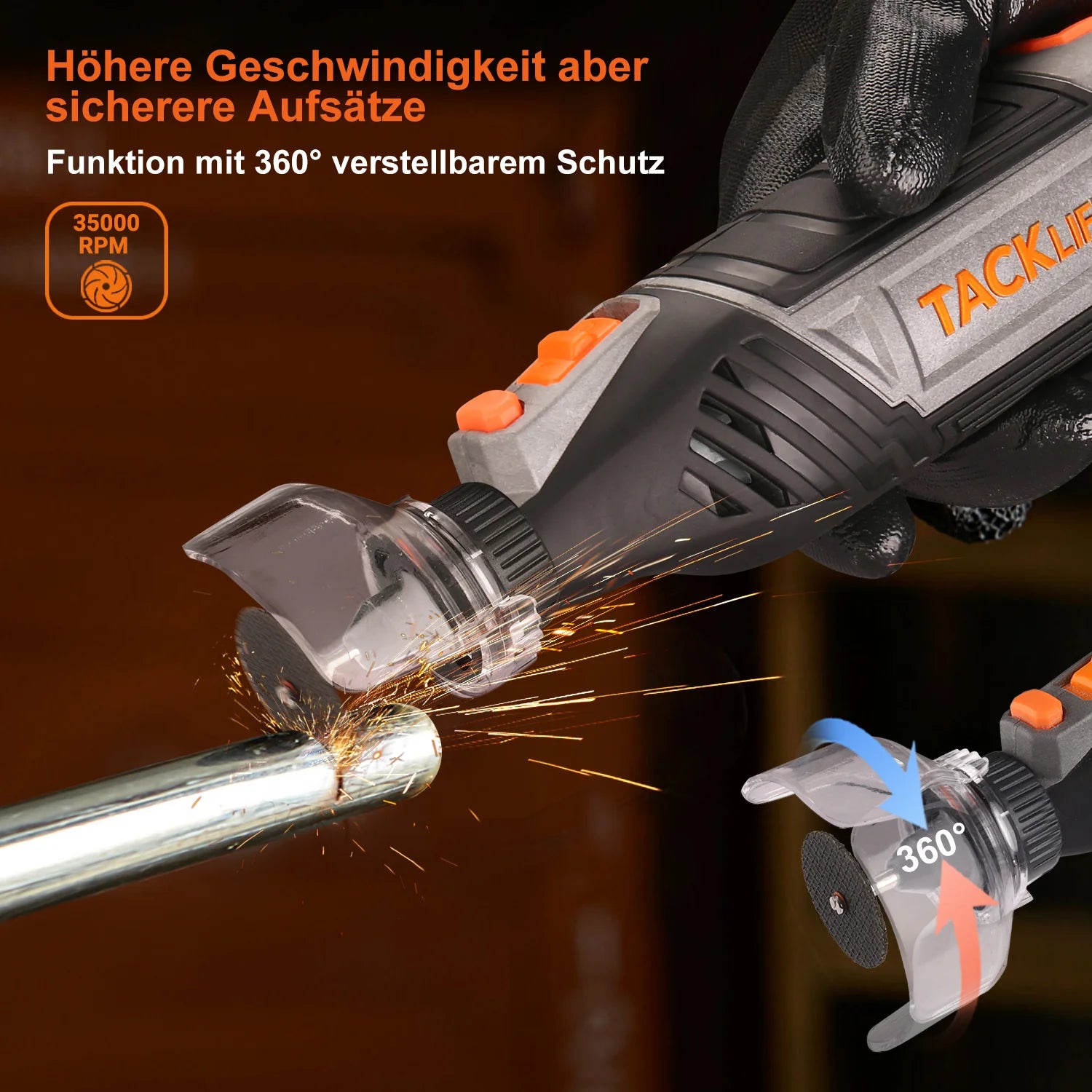 TACKLIFE Drehwerkzeug Rotationswerkzeug 135 W 35000 U/min 150-Zubehör