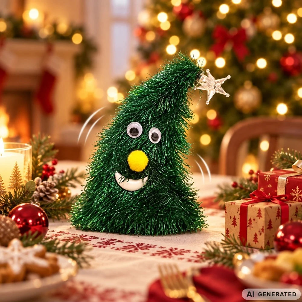 Tanzender Weihnachtsbaum 17 cm mit Musik & Licht – Jingle Bells Weihnachtsdeko mit leuchtendem Stern