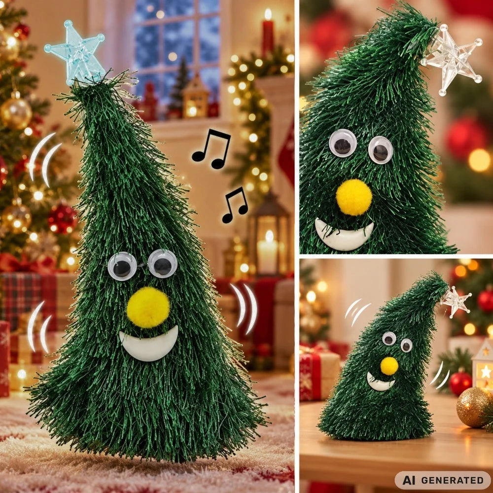 Tanzender Weihnachtsbaum 17 cm mit Musik & Licht – Jingle Bells Weihnachtsdeko mit leuchtendem Stern