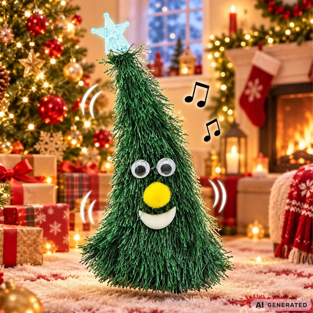 Tanzender Weihnachtsbaum 17 cm mit Musik & Licht – Jingle Bells Weihnachtsdeko mit leuchtendem Stern
