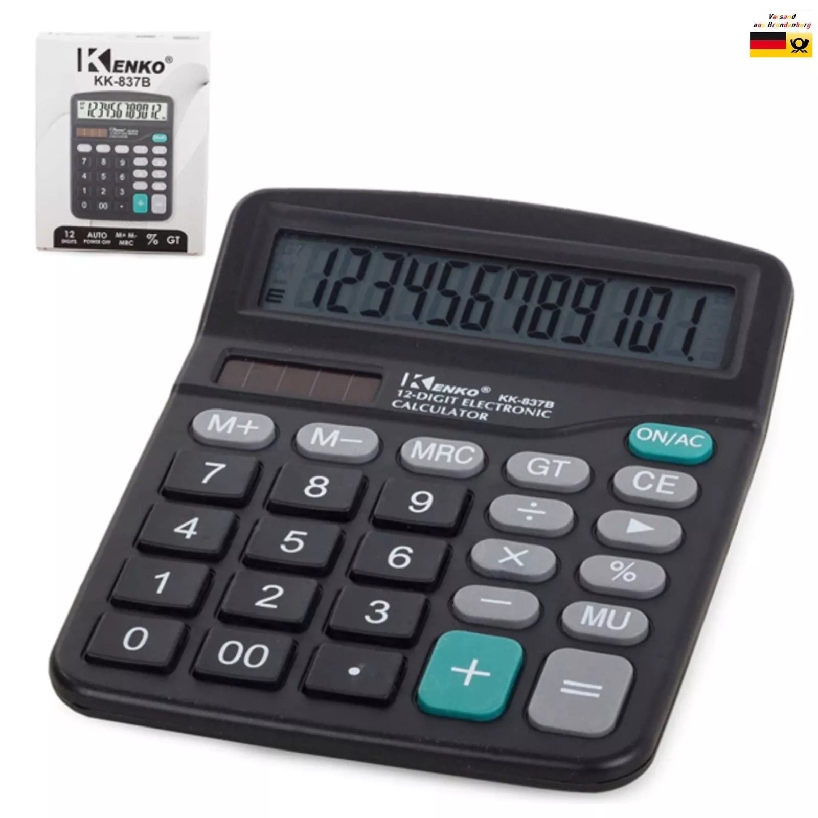 Großer Solar-Tischrechner mit 12-stelligem Display – Bürorechner mit Batterie   BBT3233
