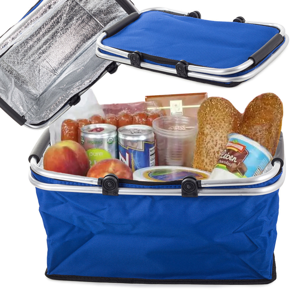 Thermo Einkaufskorb Faltbar 48x28x22cm – Isolierter Picknickkorb mit Reißverschluss & Alurahmen