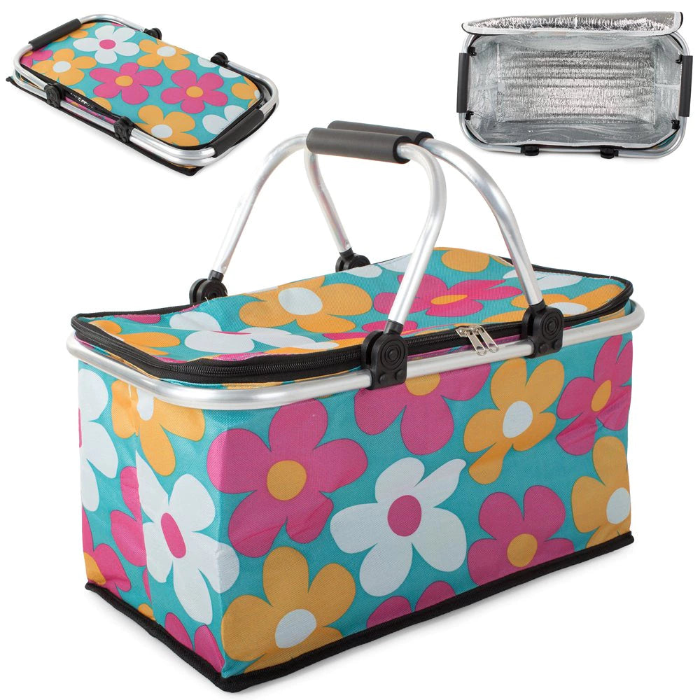Thermo Einkaufskorb Faltbar 48x28x22cm – Isolierter Picknickkorb mit Reißverschluss & Alurahmen
