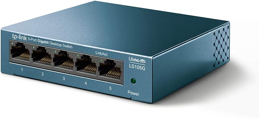 TP-Link LS105G 5-Port Gigabit Switch – Metallgehäuse lüfterlos Plug & Play