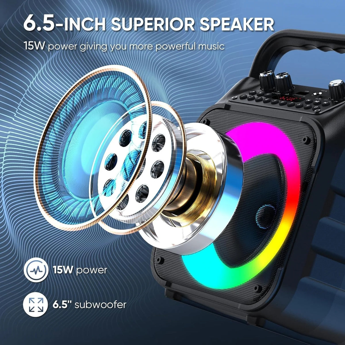 Tragbare Karaoke Maschine mit 2 Kabellosen Mikrofonen & LED – Bluetooth Lautsprecher schwarz