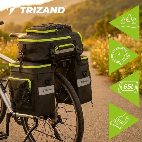 TRIZAND Fahrradtasche 65L 3in1 – wasserdichte Gepäckträgertasche mit Rucksackfunktion für Fahrrad, Touren & Bikepacking