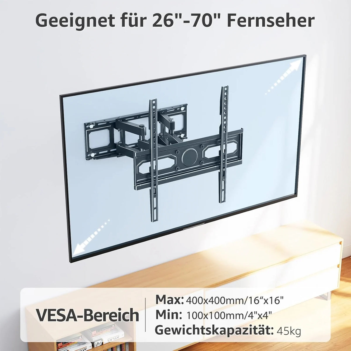 TV Wandhalterung 26–70 Zoll – schwenkbar & neigbar, VESA bis 400x400 mm, bis 45 kg