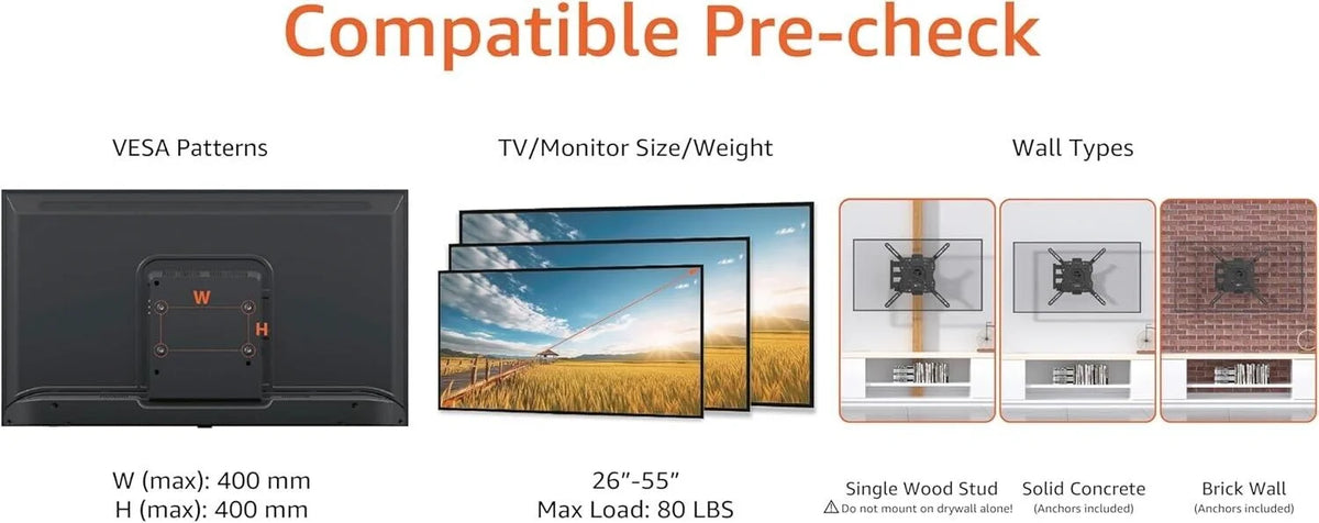 TV Wandhalterung 26–55 Zoll – schwenkbar & neigbar, VESA bis 400x400 mm, bis 36,3 kg